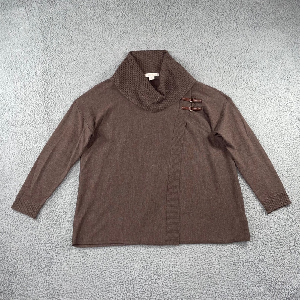 Ellen Tracy Merino Wool Blend Cowl Neck Sweater Women XL Brown Oversized